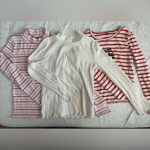 Old Navy Long Sleeve Tees Lot Of 3 Girls Sz L (10-12) Curled Hem Ribbed Striped